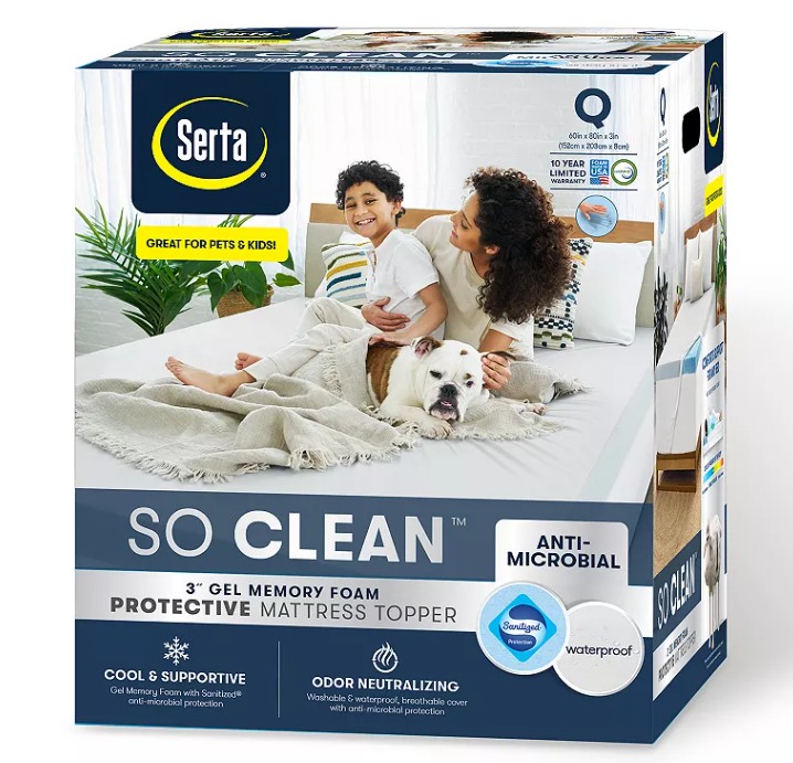 Serta® 3-Inch Antimicrobial So Clean Memory Foam Mattress Topper